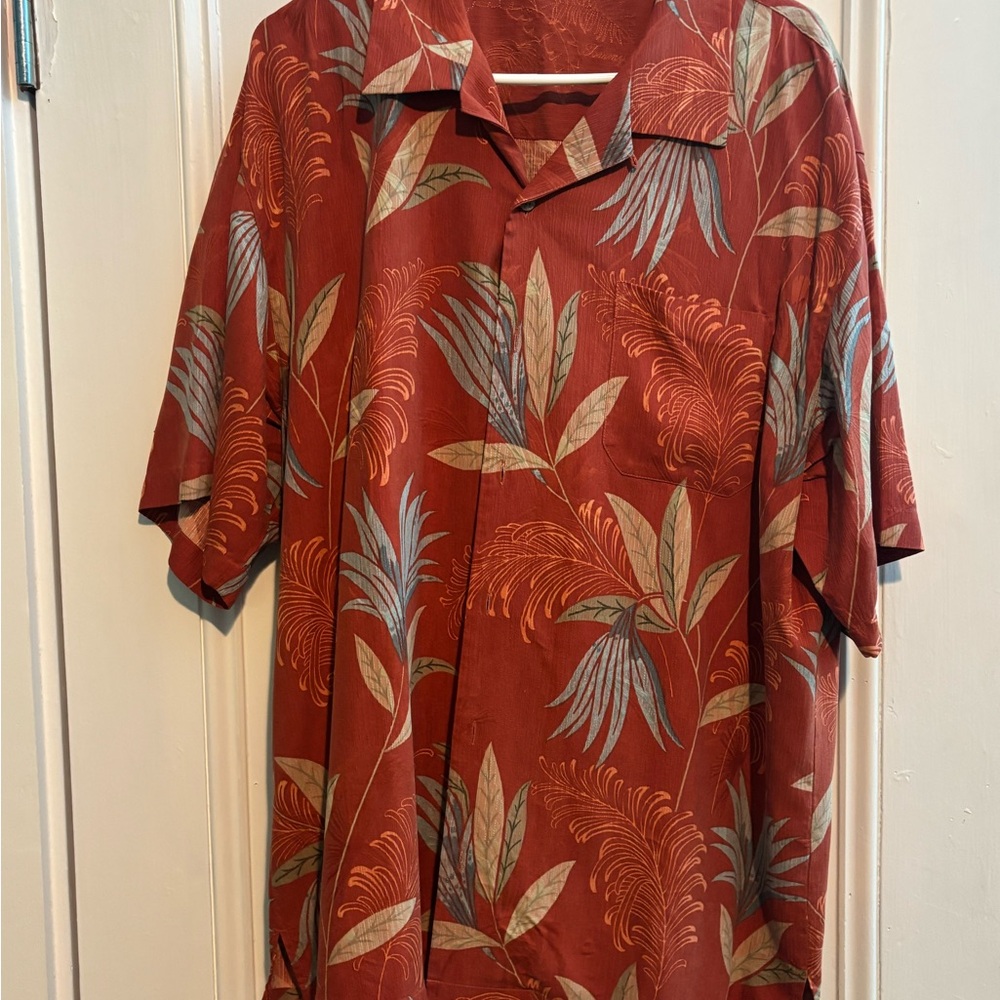 Men's Tommy Bahama Silk Red Tropical Print Short-Sleeve Shirt